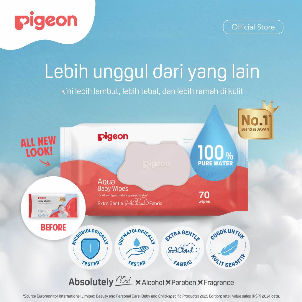 Pigeon Baby Wipes Pure Water Tisu Basah Bayi Lembut Fragrance Free 1 Pack Foto 4