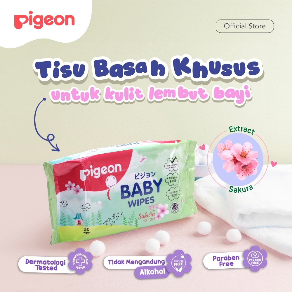 Tisu Basah Bayi Pigeon Wipes Sakura 50's Ekstrak Sakura Halal MUI Foto 2