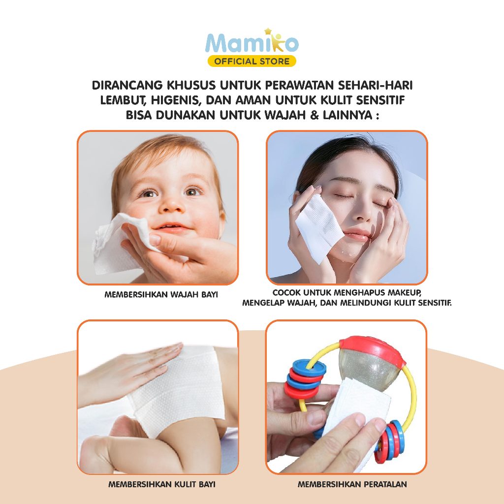 Mamiko Facial Care Towel Tisu Kering Bayi 60 Lembar Sisi 3D & Polos Tebal Foto 3