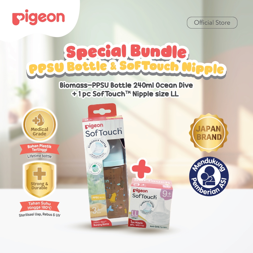 Botol Susu Bayi Pigeon Biomass-PPSU Wide Neck 240 ml SofTouch Nipple Anti Kolik Foto 6