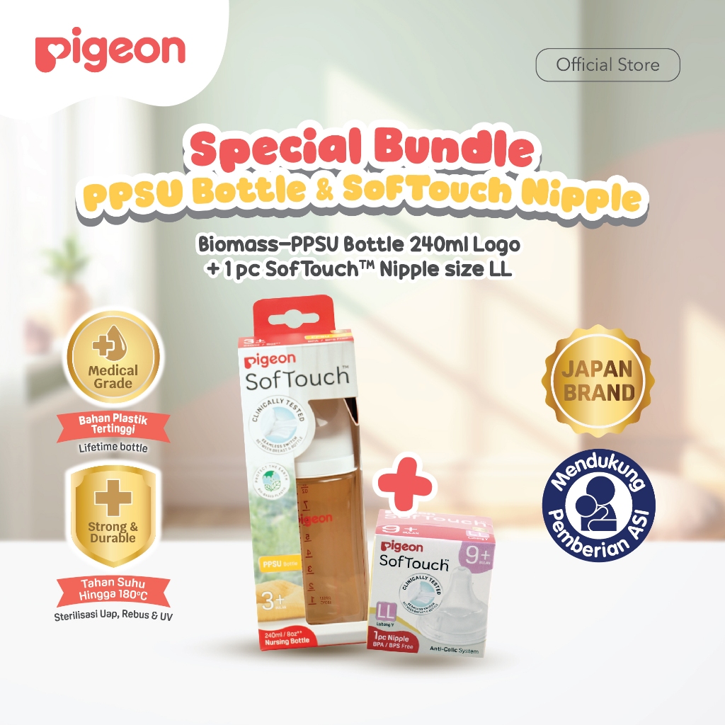 Botol Susu Bayi Pigeon Biomass-PPSU Wide Neck 240 ml SofTouch Nipple Anti Kolik Foto 5
