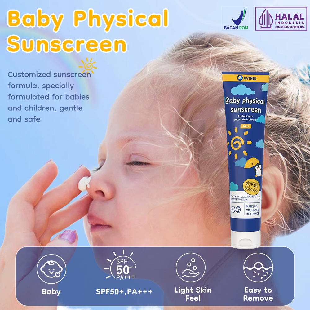 Avinie Physical Sunscreen Bayi Tabir Surya SPF50+ PA+++ 100g dengan Squalene