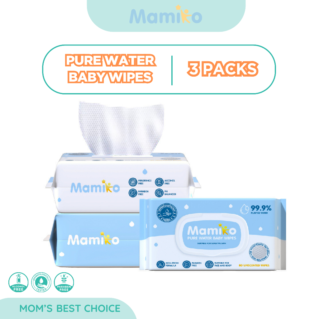 Mamiko Pure Water Baby Wipes Tisu Basah Bayi 80s Hipoalergenik Non Alkohol Foto 5