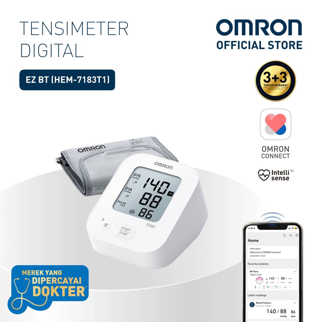 Omron HEM-7141T Tensimeter Digital Tekanan Darah Bluetooth IntelliSense Izin Edar BPOM Foto 2