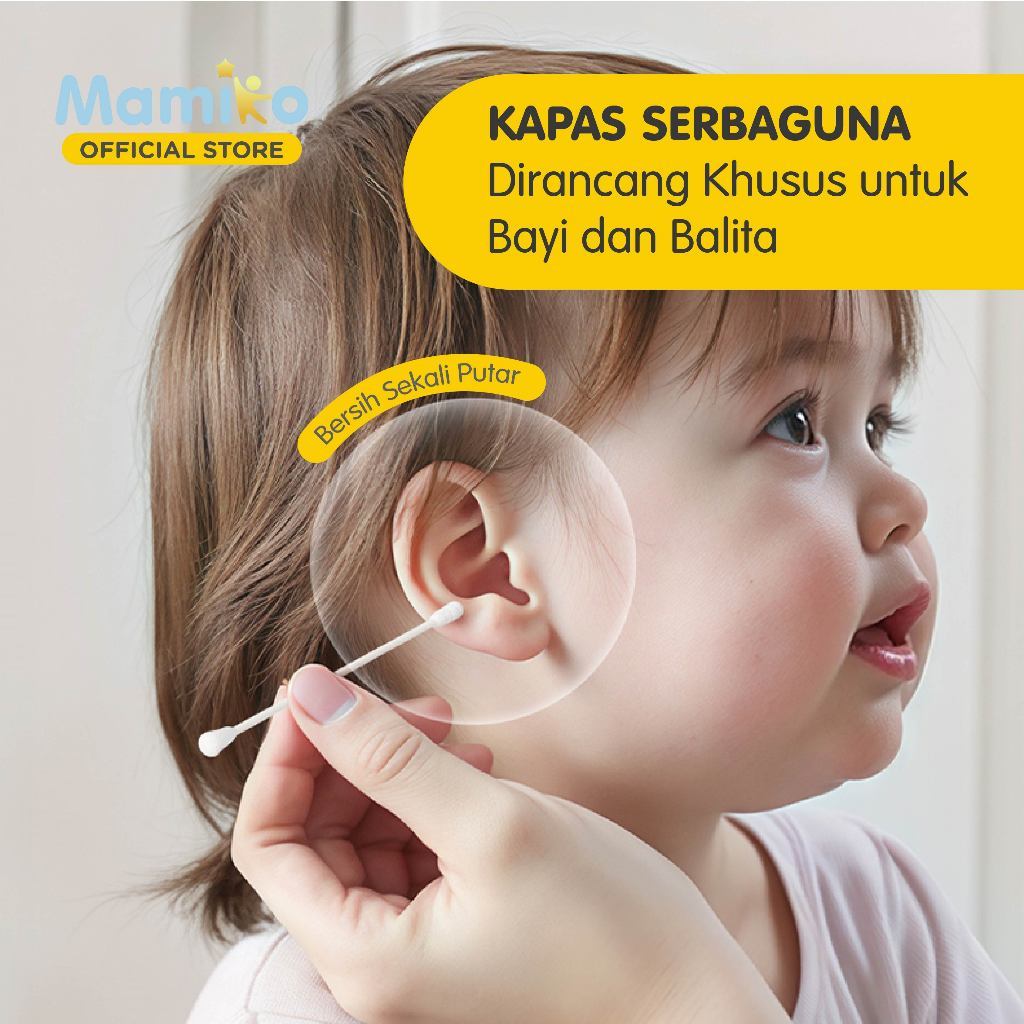 Mamiko Cotton Buds 2in1 Spiral Oval Pembersih Telinga Bayi Anak 200pcs Foto 3
