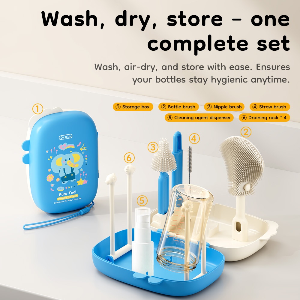Dr.Isla PT10 Sikat & Rak Pengering Botol Susu Bayi Portable 2-in-1 BPA Free Foto 4