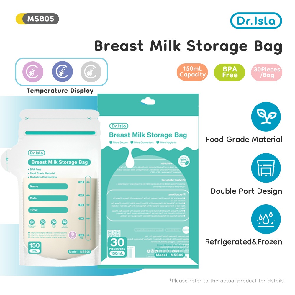 Dr.isla Kantong ASI 150ml Termokromik MSB05 BPA Free Sekali Pakai Pack 30 Pcs