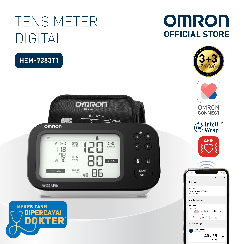 Omron Blood Pressure Monitor HEM-7383T1 IntelliWrap Manset Teknologi AFib Detection Foto 6