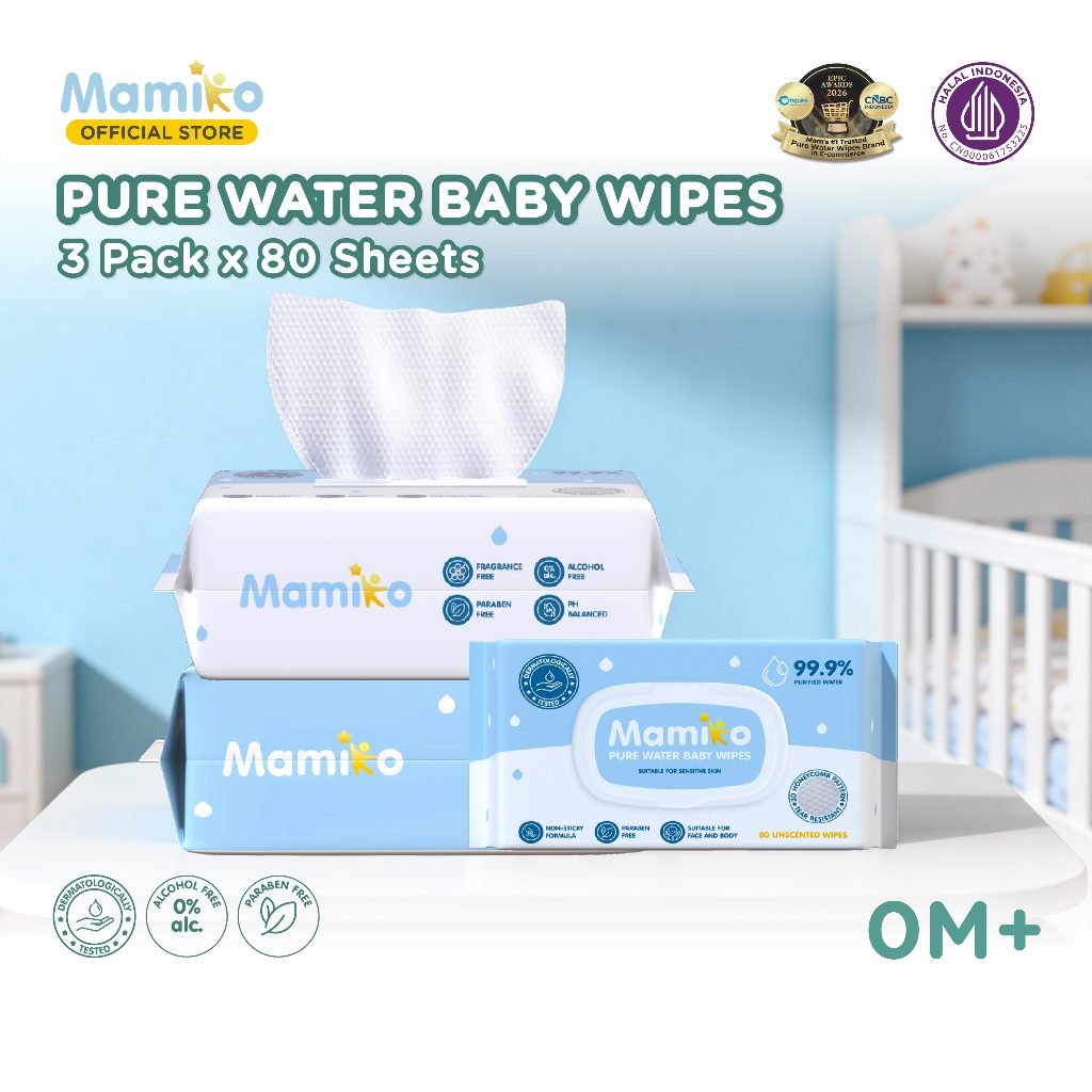 Mamiko Pure Water Baby Wipes Tisu Basah Bayi 80s Hipoalergenik Non Alkohol
