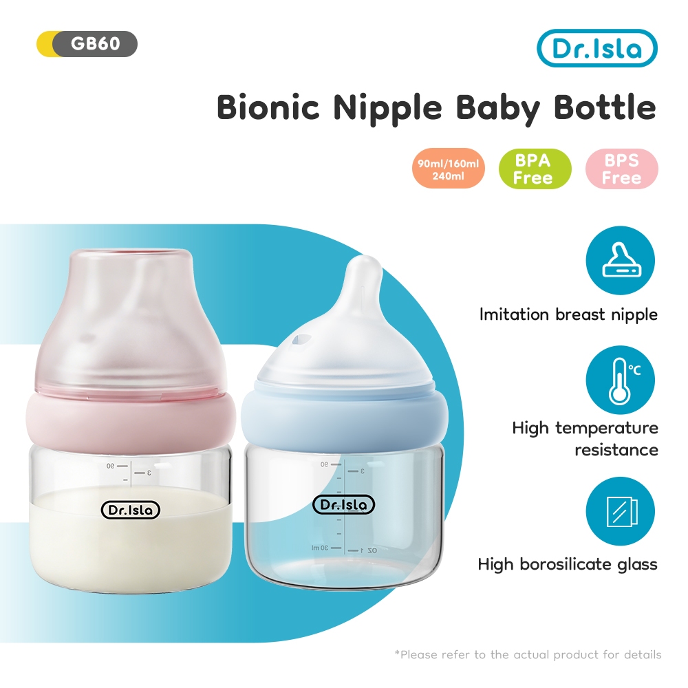 Botol Susu Bayi Dr.isla GB60 Kaca Borosilikat Dot Miring Anti Bocor 360°