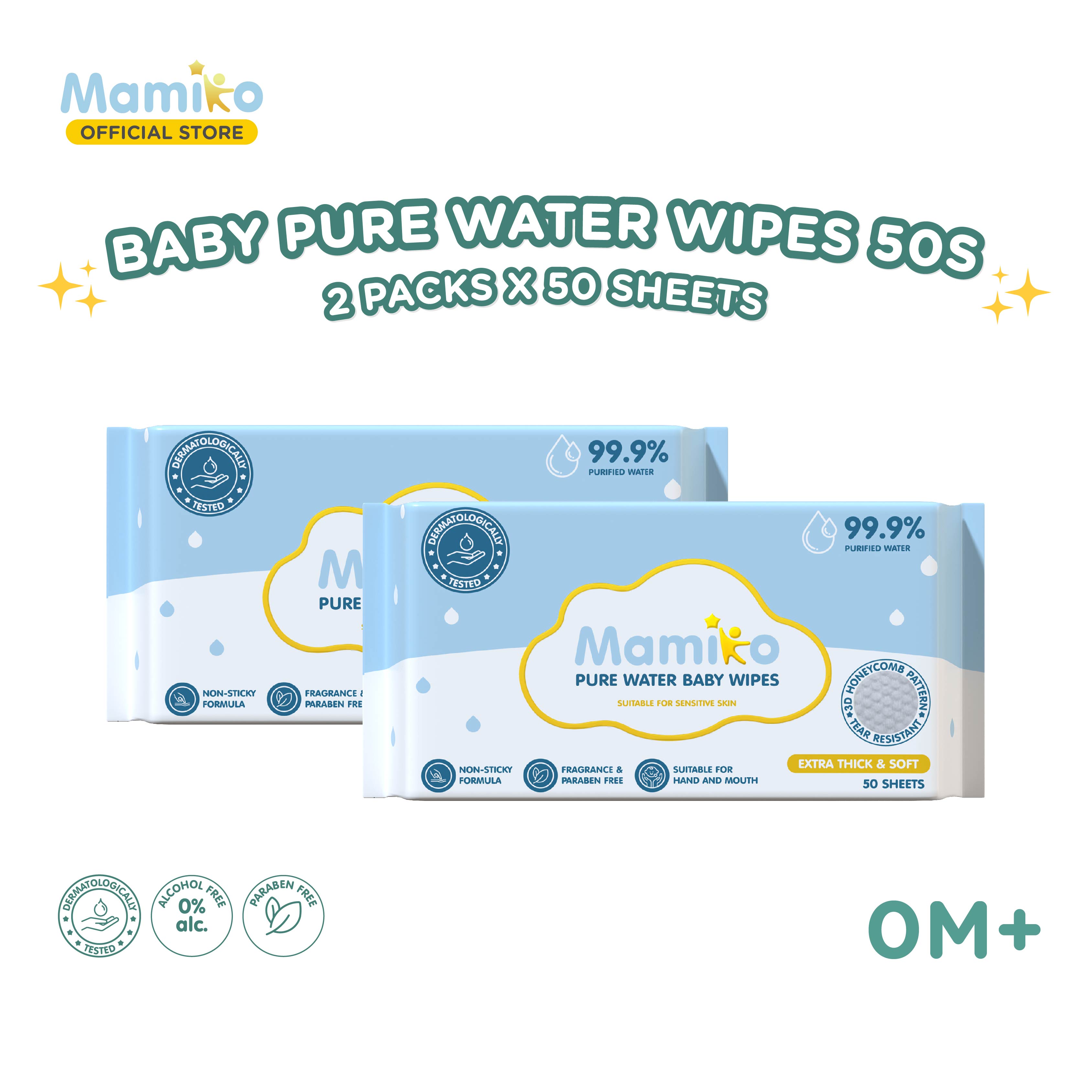 Tisu Basah Bayi Mamiko Pure Water 50s Bebas Alkohol & Parfum 2 Pack Foto 8