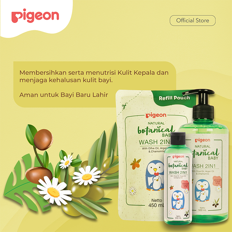 Pigeon Botanical Body Wash Sabun Mandi Bayi 2-in-1 Natural 90% Hypoallergenic Aroma Bunga Foto 3