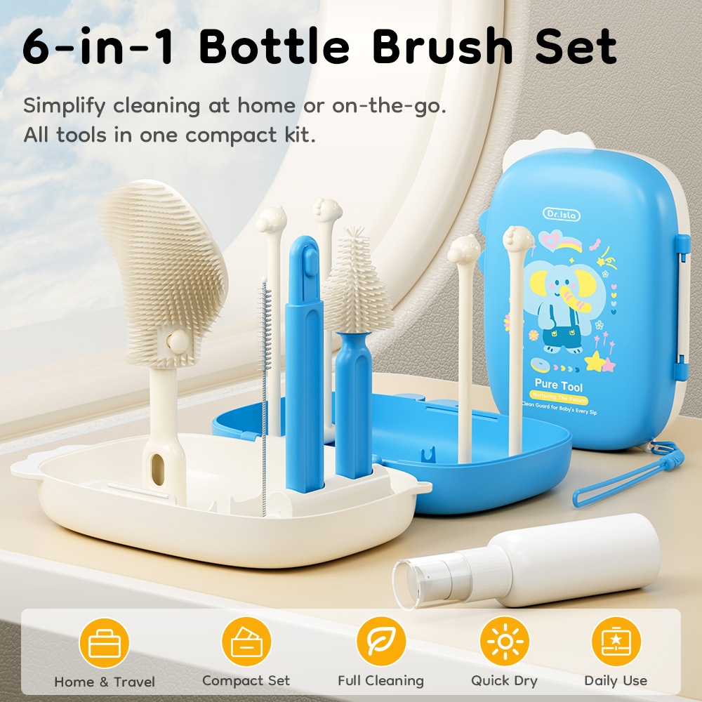 Dr.Isla PT10 Sikat & Rak Pengering Botol Susu Bayi Portable 2-in-1 BPA Free Foto 2