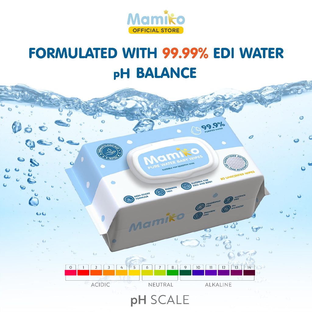 Tisu Basah Bayi Mamiko Pure Water Baby Wipes 12 Pack 80 Lembar Hipoalergenik Foto 2