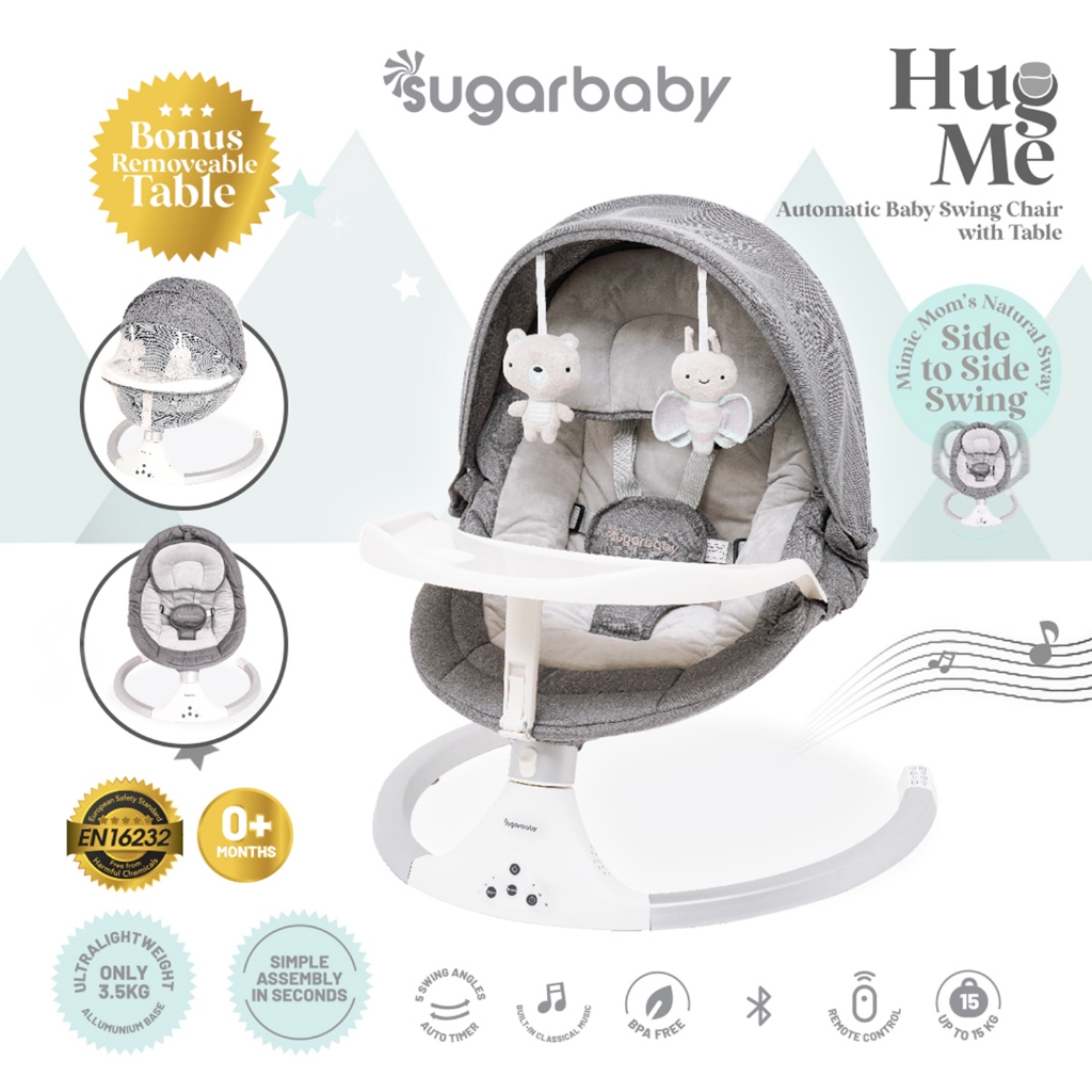 Sugarbaby Hug Me Automatic Baby Swing Chair with Table Ayunan Bayi Otomatis Bluetooth Foto 5