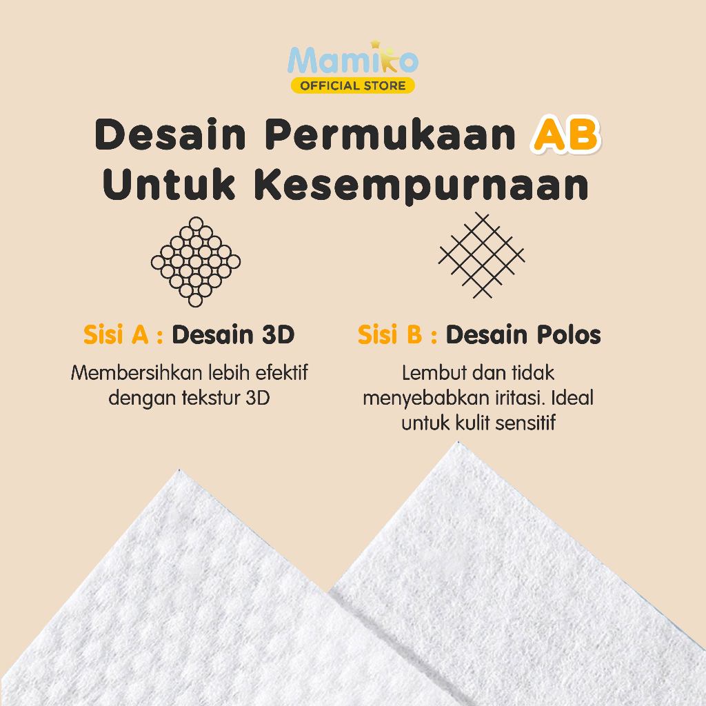Mamiko Facial Care Towel Tisu Kering Bayi 60 Lembar Sisi 3D & Polos Tebal Foto 2
