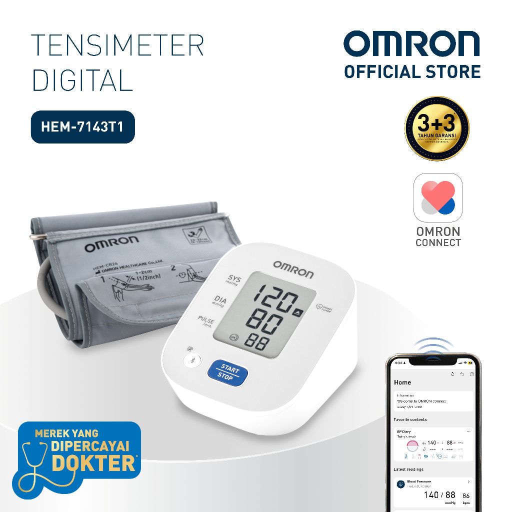 Omron HEM-7143T Tensimeter Digital Lengan Atas dengan Bluetooth Connect dan Teknologi IntelliSense