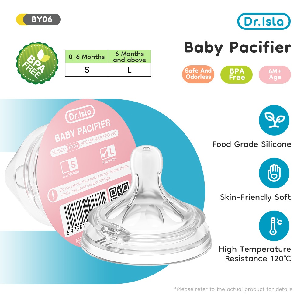 Dot Bayi Dr.isla BY06 2PCS Silikon BPA Free Anti Kolik untuk Botol Susu Leher