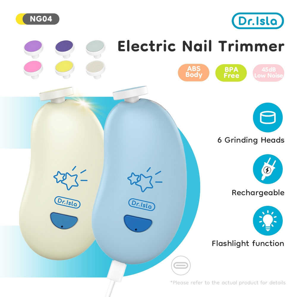 Dr.isla Gunting Kuku Bayi Elektrik NG04 Rechargeable 6 Kepala Pengamplasan Lampu