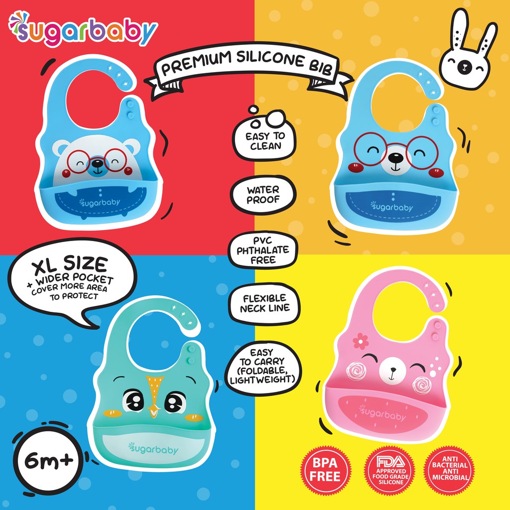 Celemek Bayi Sugar Baby Premium Silicone BIB XL Size Blue Coco Bear 02 Food Foto 3