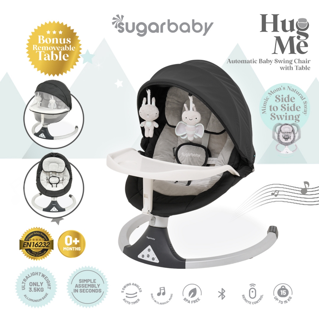 Sugarbaby Hug Me Automatic Baby Swing Chair with Table Ayunan Bayi Otomatis Bluetooth Foto 3