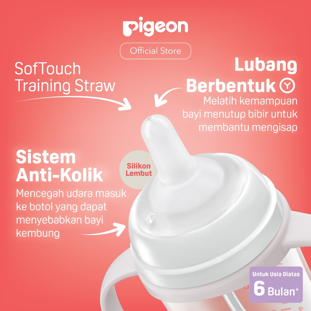 PIGEON Botol SofTouch 2-Step Straw Set 240ml Wide Neck Bebas BPA Anti Kolik Foto 2